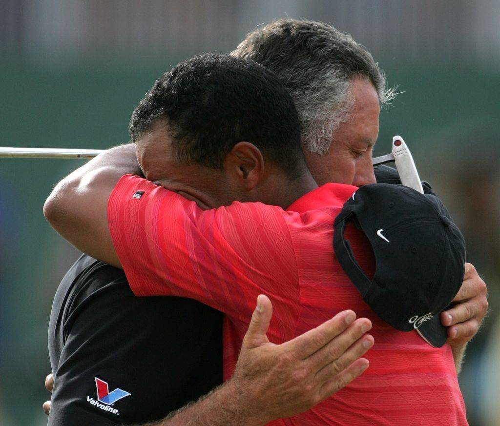 Tiger Woods breaks down after winning a first major following the passing of his father